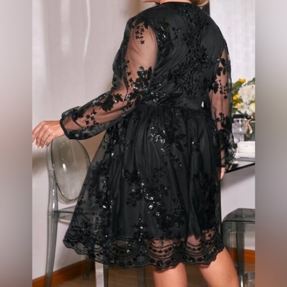 NEW 4 XL SHEIN Clasi Plus Contrast Sequin Mesh Overlay Dress - Picture 3 of 10